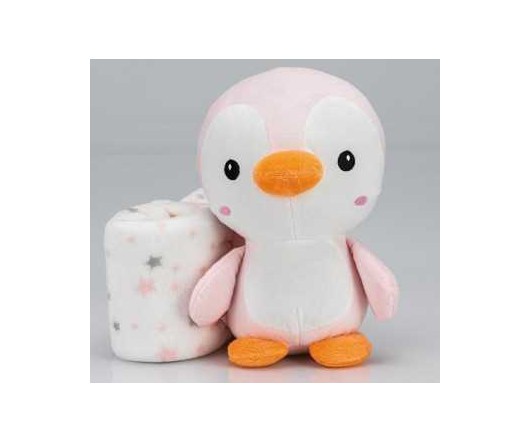 Peluche + Manta Pingüino Rosa